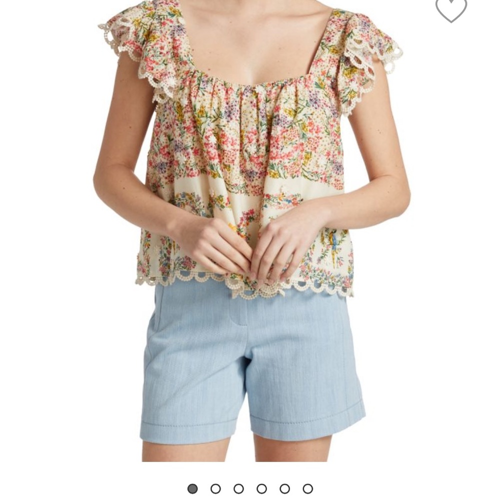 FARM Rio Floral Blouse with Lace Trim